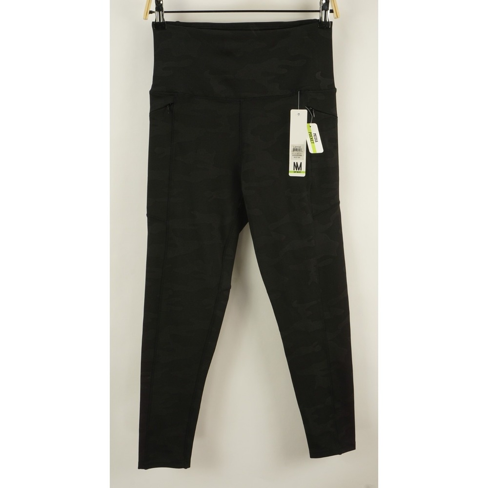 $68 Nicole Miller Lightweight Stretch Camo Leggings Women's Large Black Gray